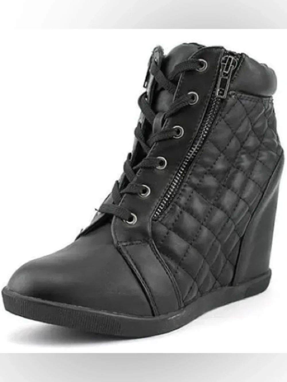 Madden Girl Women's Baaxter Round Toe Fashion Sneakers Quilted Wedge Black 8